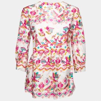 Pink Printed Silk Peplum Blous
