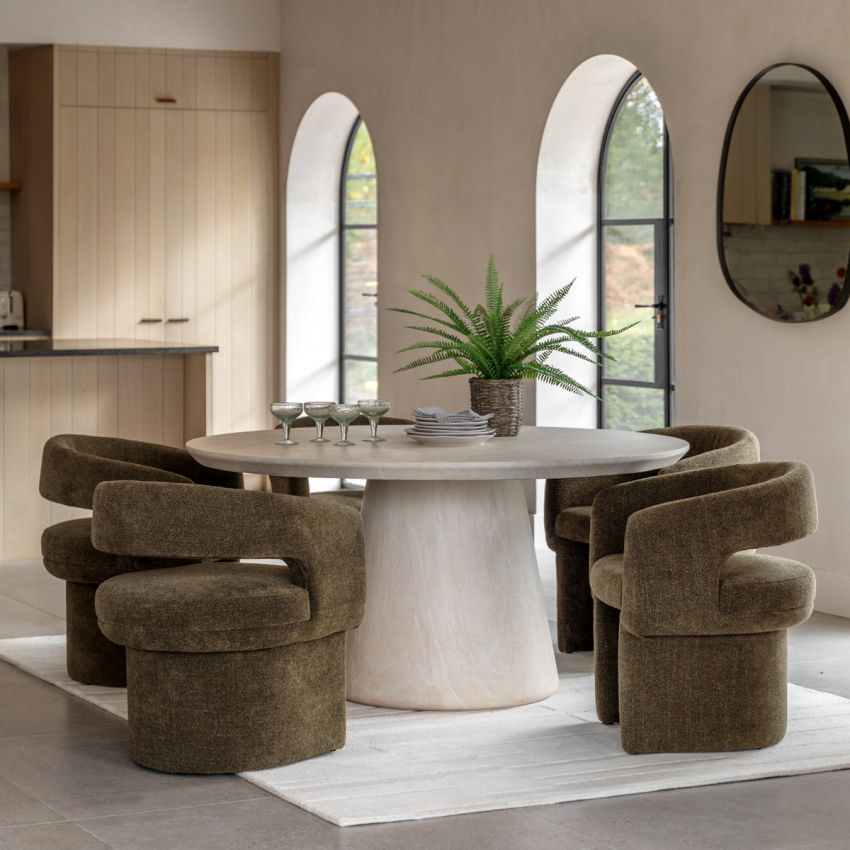 Curve Dining Chair in Green Boucle