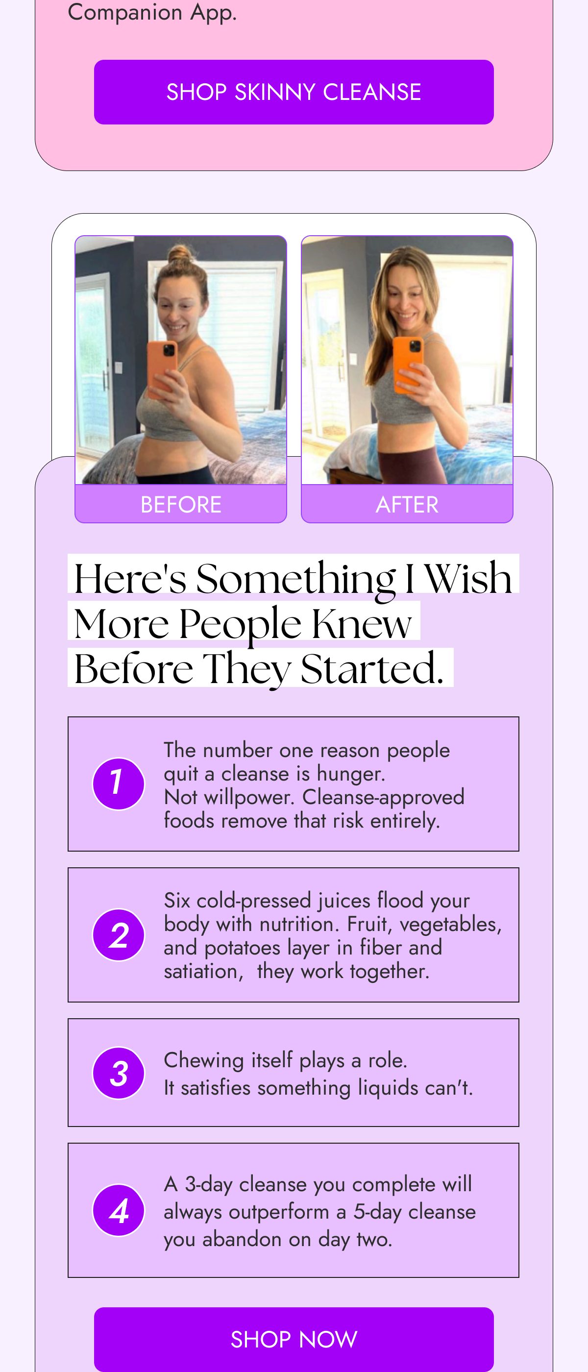 Before and after photos of a person showing weight loss progress.