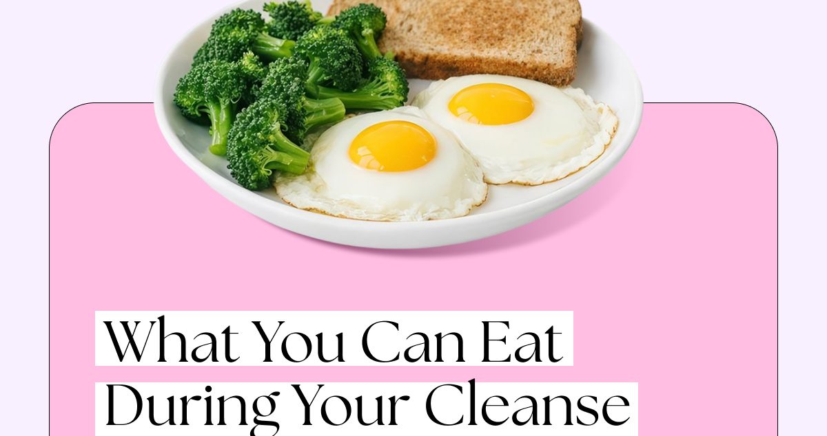 Plate with two fried eggs, broccoli, and a slice of toast on a pink background.