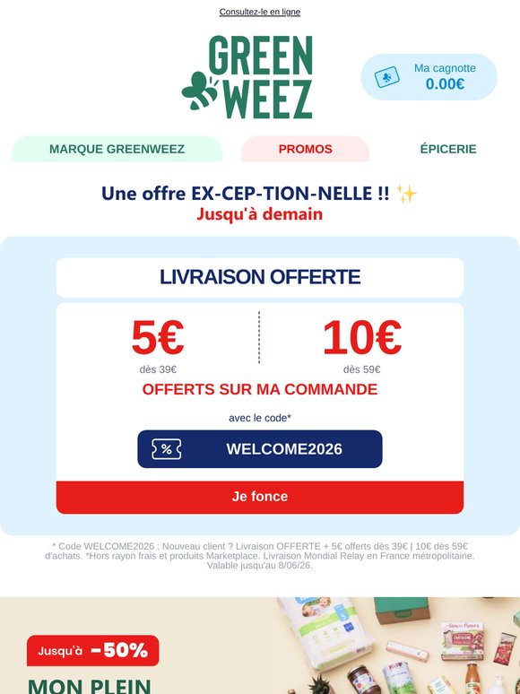 🔥 Livraison + 10€ OFFERTS jusqu’à demain