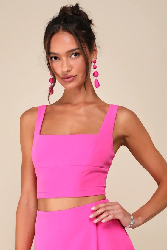 Image of Exceptionally Styled Hot Pink Lace-Up Two-Piece Skort Romper