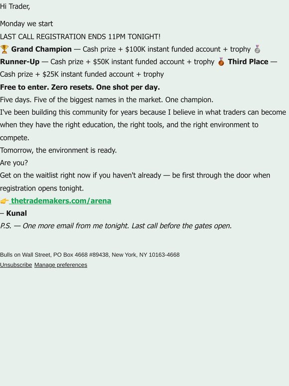 LAST CALL FUTURES CUP!! 11PM TONIGHT