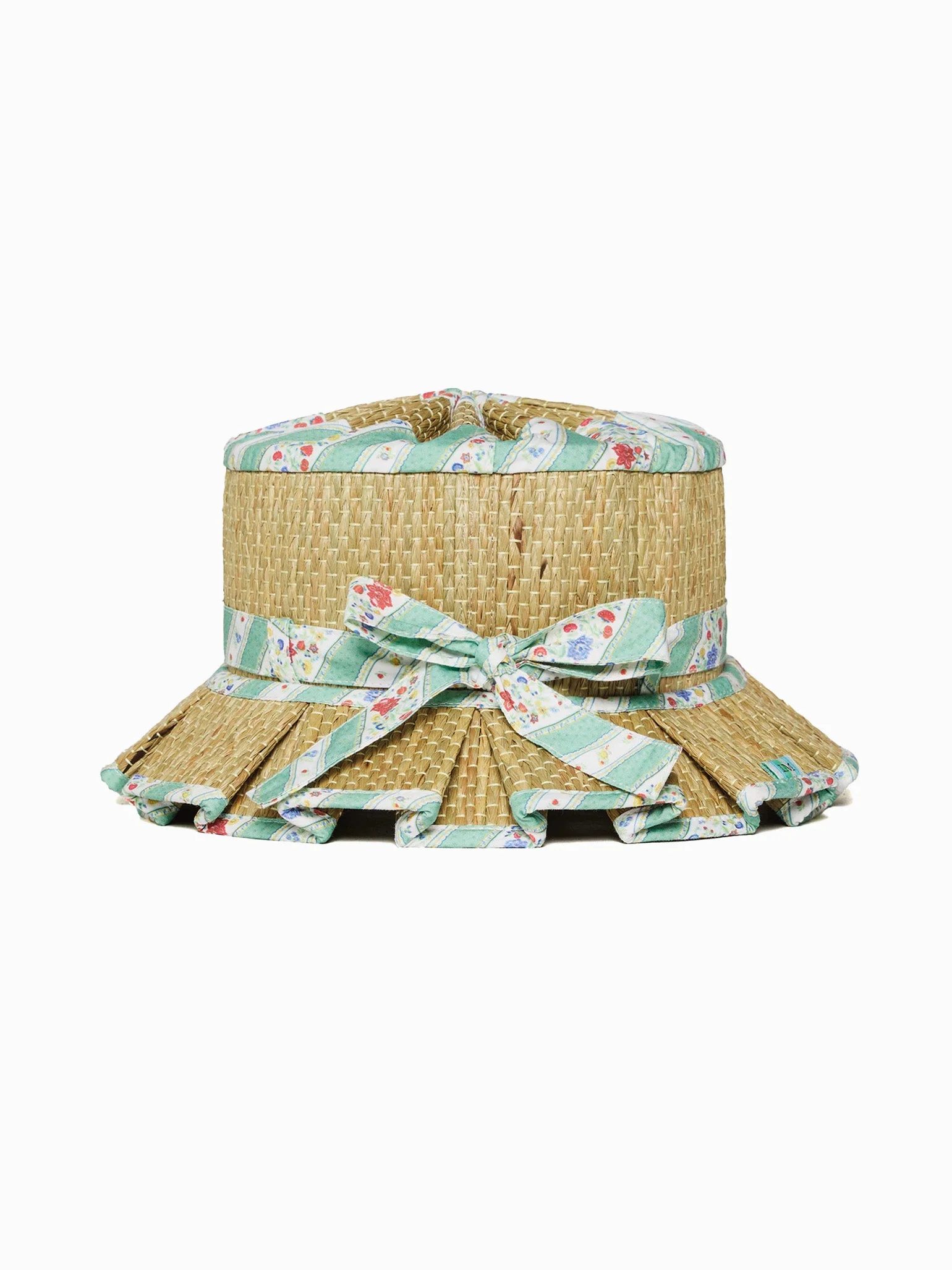 Image of Lorna Murray x La Coqueta Sage Floral Stripe Beauty Point Girl Grass Hat