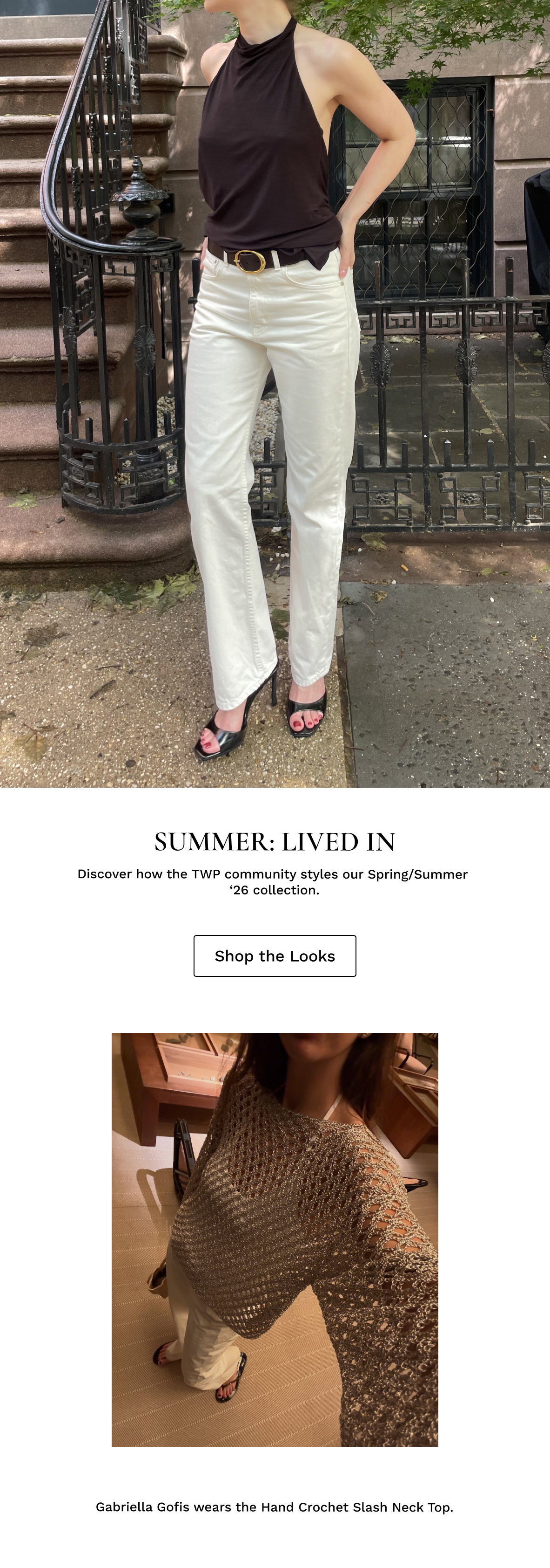 Image of Spencer Malinski in a brown top and white jeans followed by black text and an image of Gabriella Gofis in a silver top.