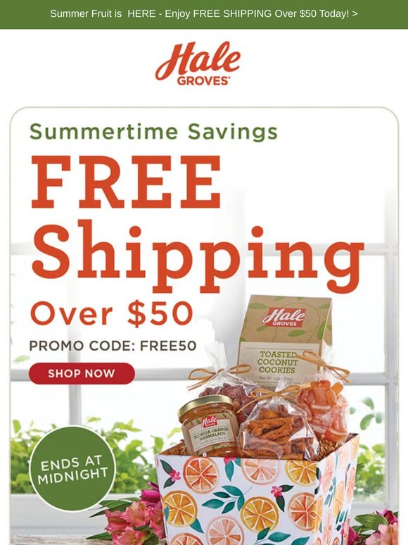Only Hours Left! FREE SHIPPING Over $50