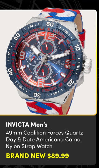 INV-49631 INVICTA | Men's 49mm Coalition Forces Quartz Day & Date Americana Camo Nylon Strap Watch - Brand New $89.99