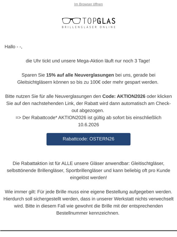 Countdown: Mega-Aktion auf Brillengläser