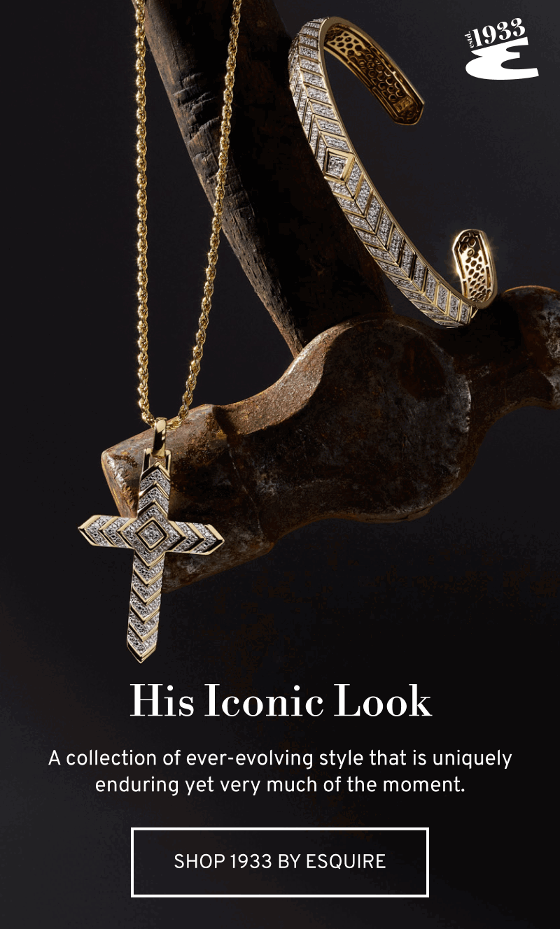 Diamond cross necklace and bracelet. A collection of ever‑evolving style. Click to Shop 1933 By Esquire