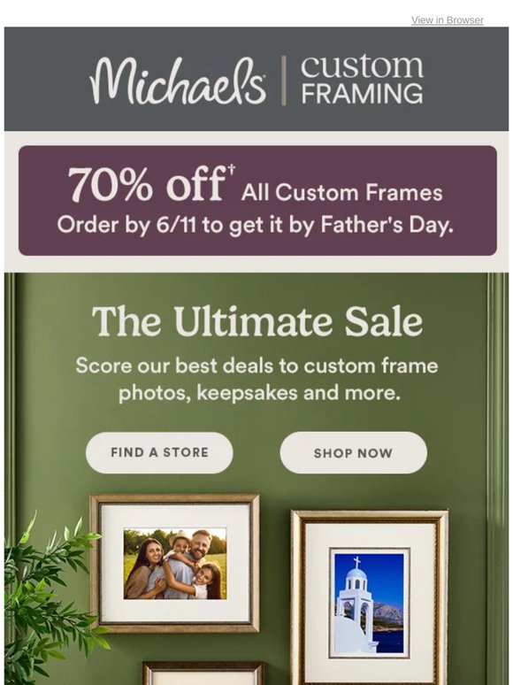 Score 70% off all custom frames during The Ultimate Sale. ⚡