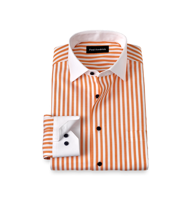 Comfort Stretch Non-Iron Stripe Dress Shirt - White/melon-Classic Fit / 17.5 / 34