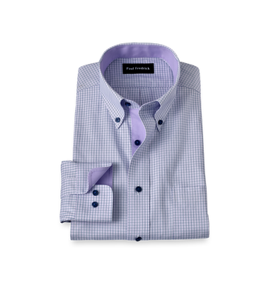 Non-Iron Cotton Check Dress Shirt With Contrast Trim - Purple-Classic Fit / 17.5 / 35