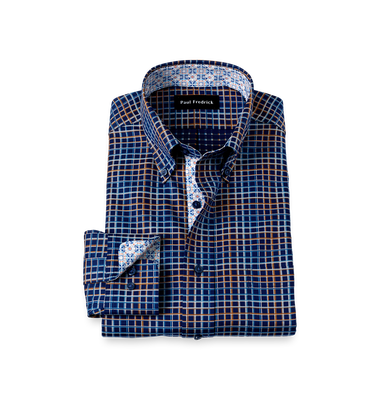 Comfort Stretch Non-Iron Check Dress Shirt With Contrast Trim - Navy Multi-Classic Fit / 17.5 / 35