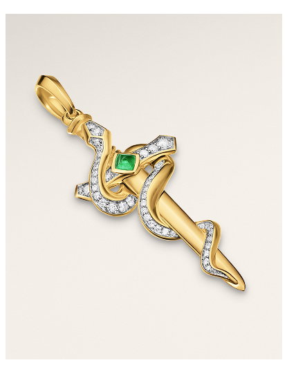 Ouroboros Snake Amulet18K Yellow Gold with Emerald and Diamonds, 48mm
