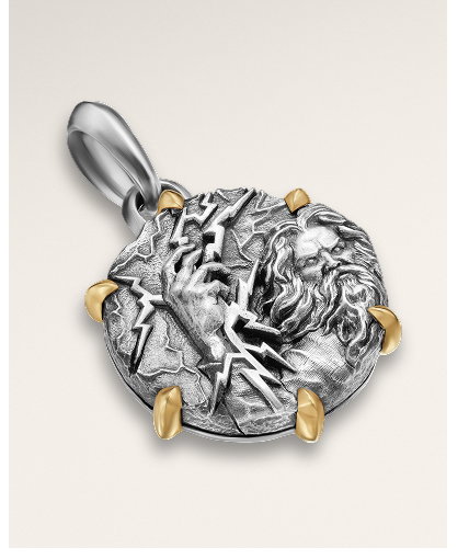Zeus AmuletSterling Silver with 18K Yellow Gold, 26.4mm