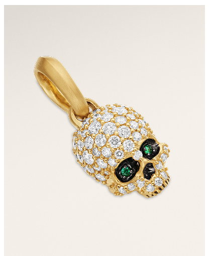 Memento Mori SkullFull Pavé Diamonds, Emeralds and 18K Yellow Gold, 14mm