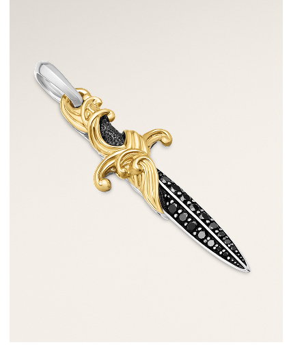 Waves Dagger AmuletSterling Silver with 18K Yellow Gold and Black Diamonds, 44mm