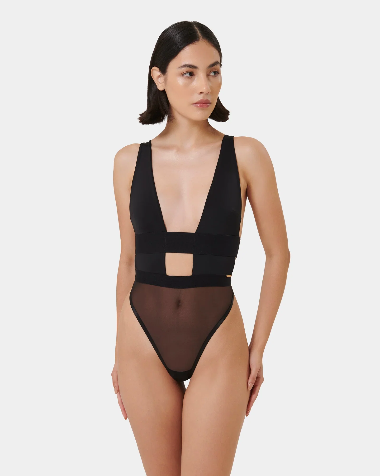 Image of Topaz Strappy Sheer Bodysuit Black