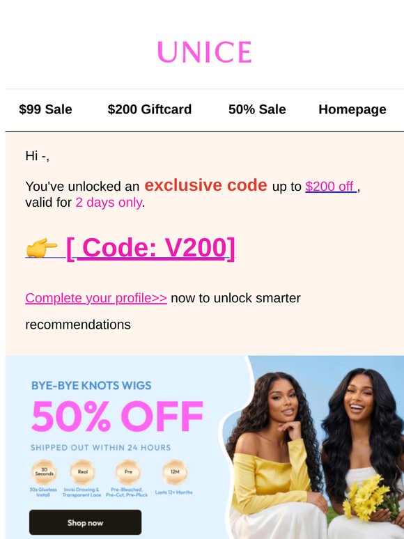 Congrats —, the wig you viewed price drop for you, check now