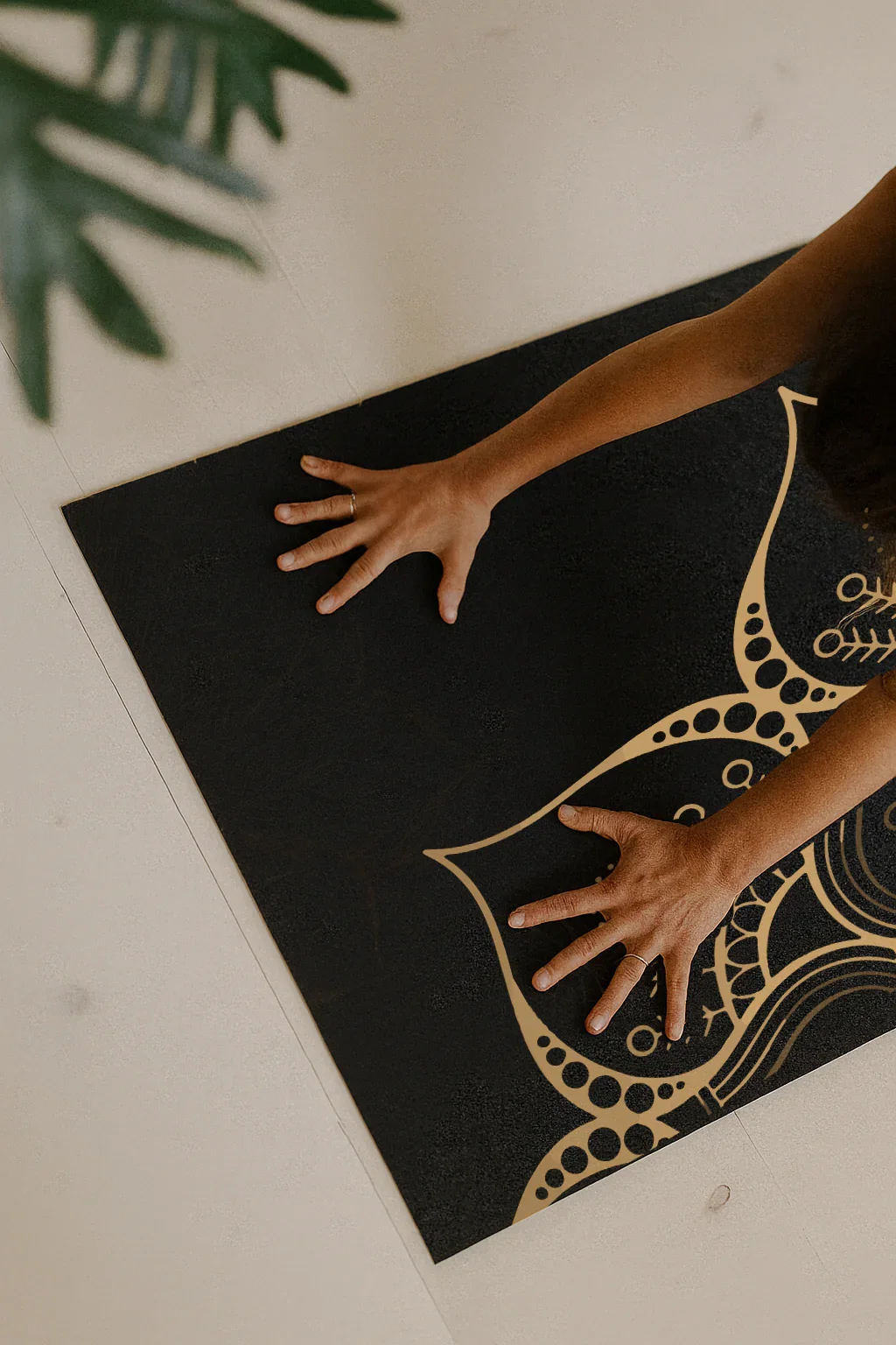 Image of Recycled PU Yoga Mat - Black Gold Lotus