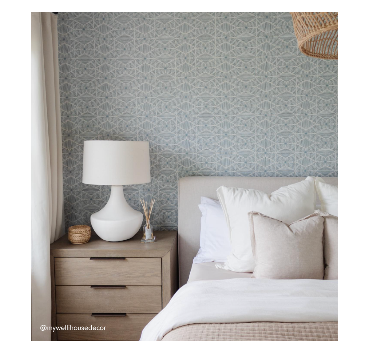 Lined Tiles textured wallpaper in a serene bedroom