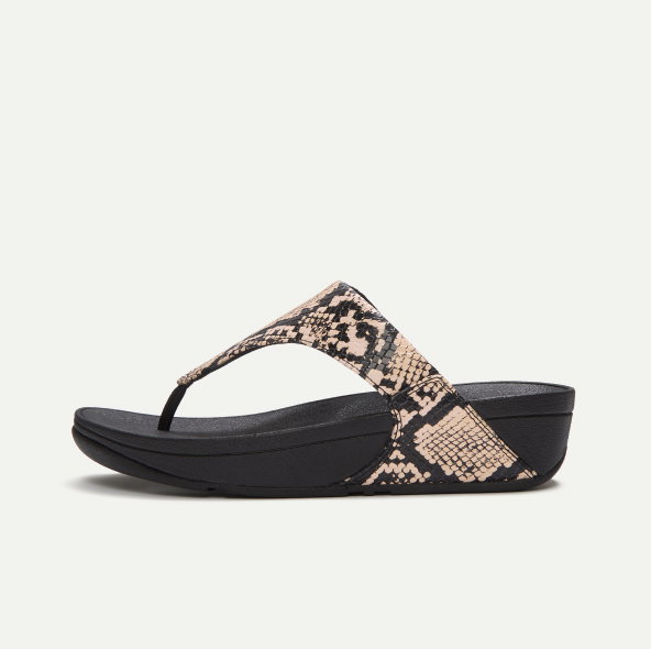 LULU Leather Toe-Post Sandals - Taupe Snake