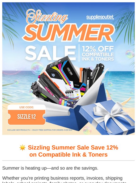 ☀️ Summer Printing Sale: 12% Off Compatible Ink & Toners