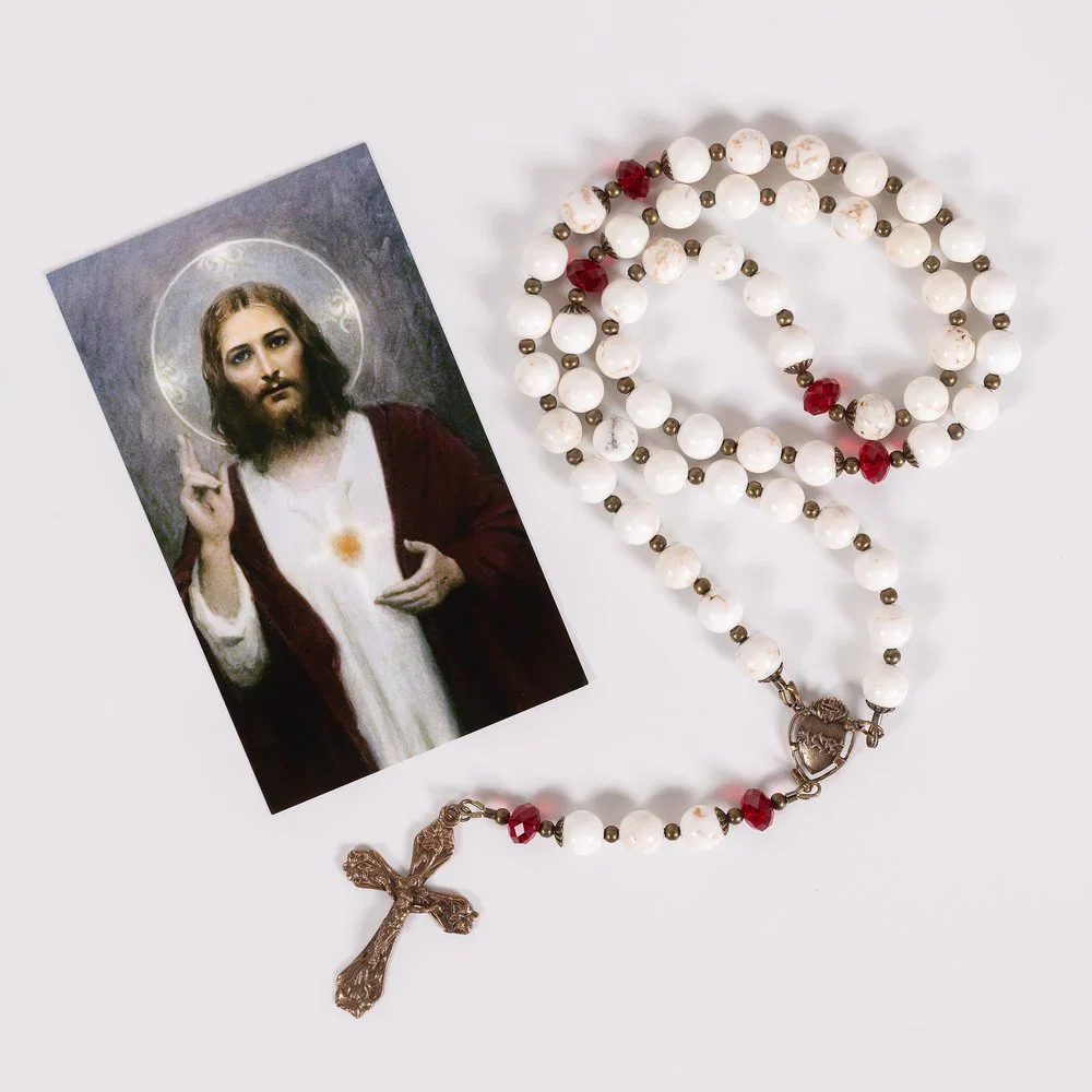 USA 250th Anniversary Sacred Heart Rosary & Framed Print Gift Set