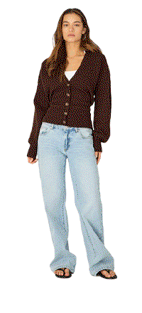 Brown V-neck Knit With Back Tie Long Sleeve