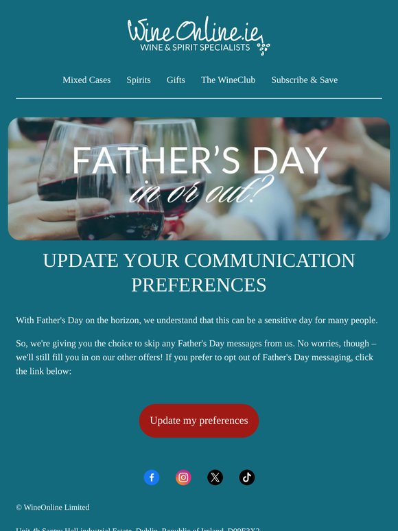 Opt Out of Father's Day Promotions