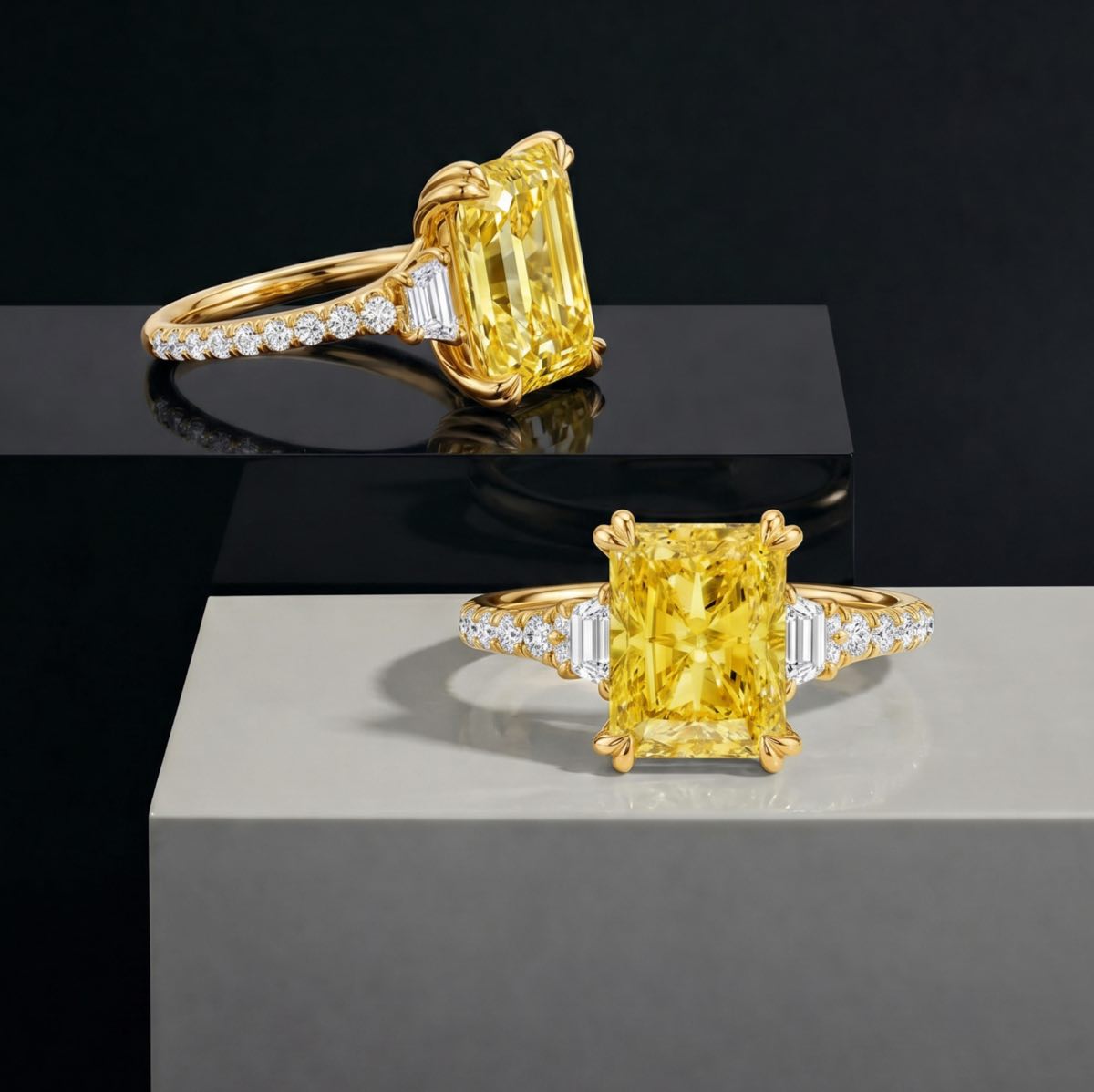 Jane Radiant Yellow Diamond Three Stone Engagement Ring