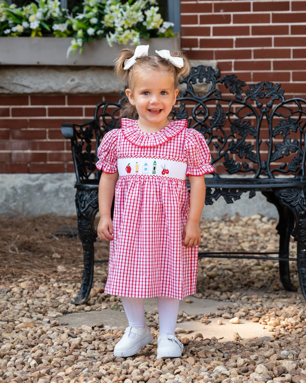 School Supplies Smocked Red Windowpane Dress