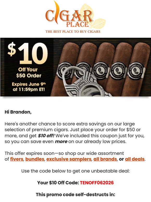 Hi Brandon, Claim $10 Off Today!