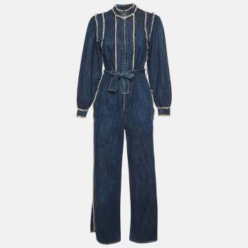 Navy Blue Denim Belted Jumpsui