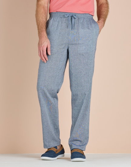 Mens Linen Look Pull On Cotton Trouser