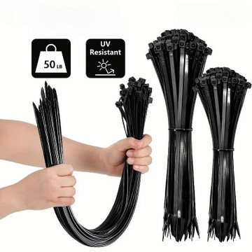 300 Pack Black Cable Ties UV Resistant Wire Ties For Home & Office Cord Management