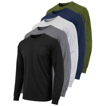 5-Pack Men's Long Sleeve Crew Neck T-Shirt Tee Soft Work Casual Jersey Tees