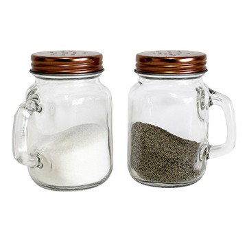 4 oz Glass Salt & Pepper Shaker Set with Handles, Mason Jar Style, 2 Piece