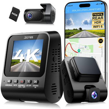 4K+1080P Dual Dash Cam Front and Rear – WiFi 6 Car Camera with GPS & Free 64GB Card
