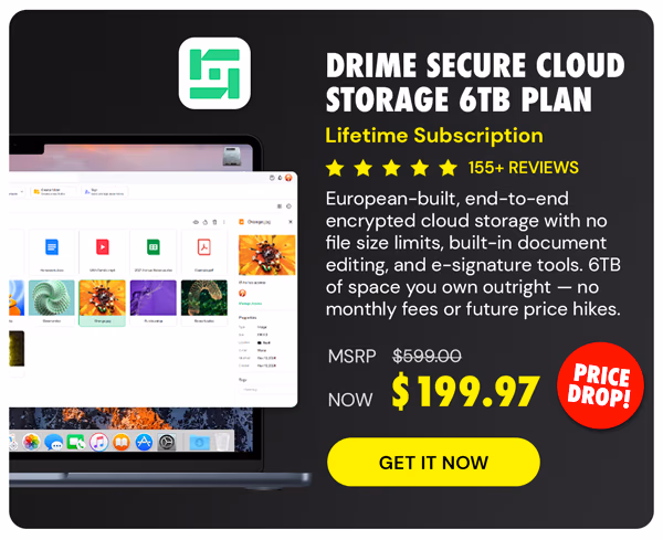 Drime Secure Cloud Storage: Lifetime Subscription (Advanced Plan/6TB)