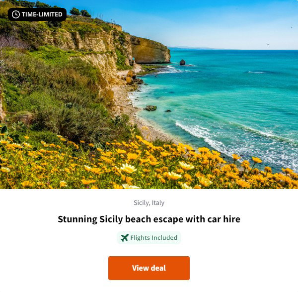 Stunning Sicily beach escape with car hire