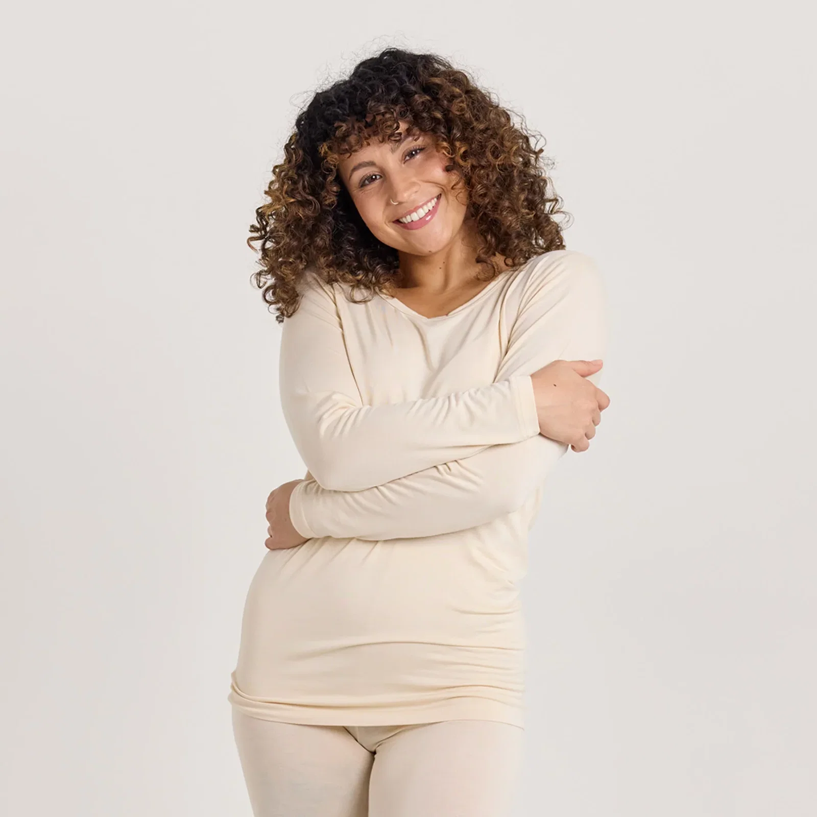 Image of HENTO naisten pitkähihainen bambupaita, beige