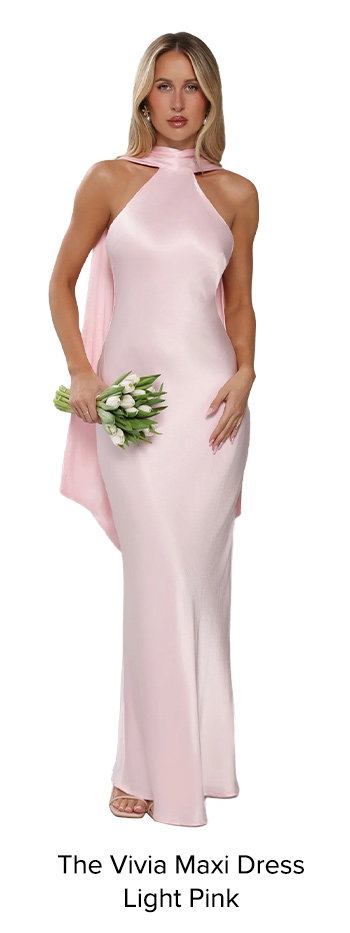 The Vivia Halter Satin Maxi Dress Light Pink