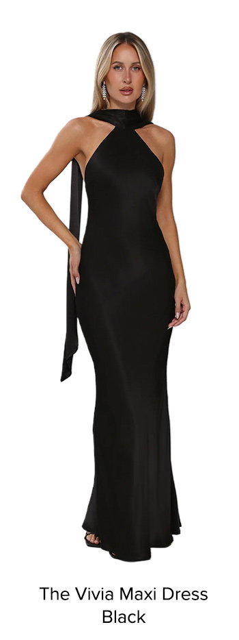 The Vivia Halter Satin Maxi Dress Black