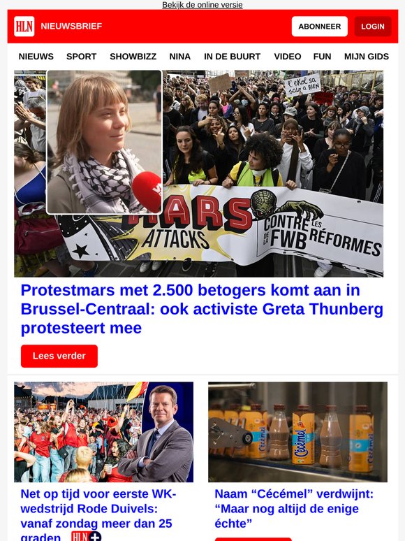 Ook activiste Greta Thunberg protesteert mee in Brussel - Kolonel Housen: “Iran speelt het spel heel slim” - Dina Tersago en VTM reageren op beschuldigingen rond finaleweek van ‘Huis gemaakt’