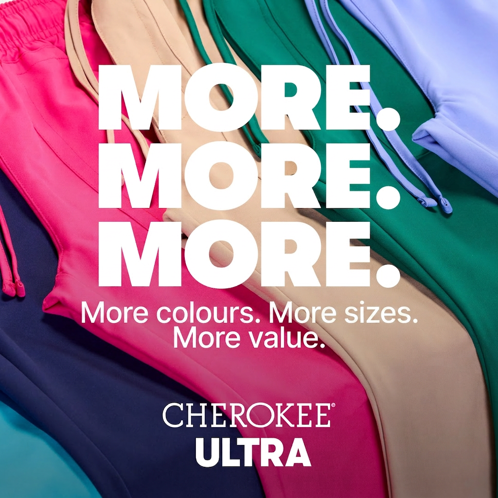 Cherokee Ultra pants in multiple colors, emphasizing "more" options and value.
