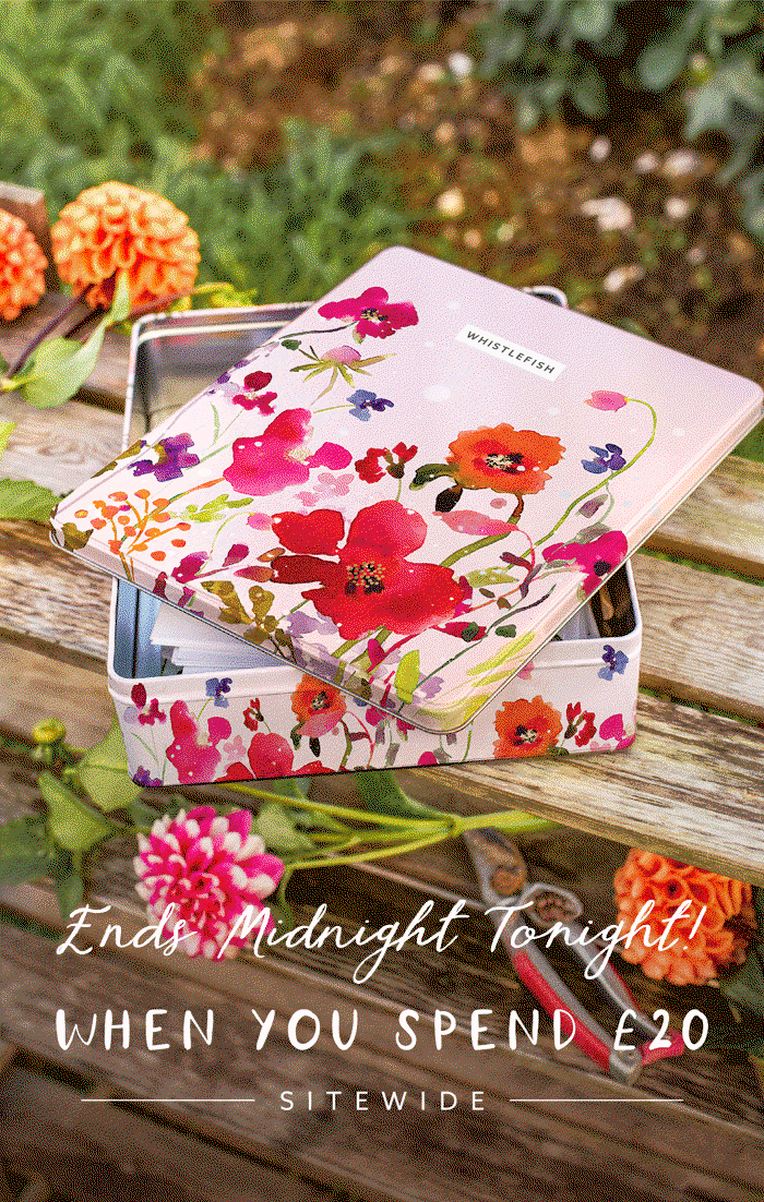 Open Wildflower Whispers gift tin filled with notelets, featuring vibrant hand-painted wildflowers and photographed among fresh garden blooms.
