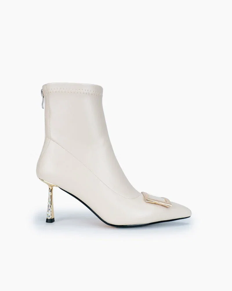 (Clean Up - US 7) Rhinestones Stiletto High Heel Square Buckle Boots