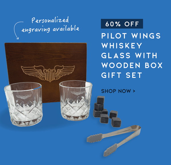 Pilot Wings Whiskey Glass with Wooden Box Gift Set