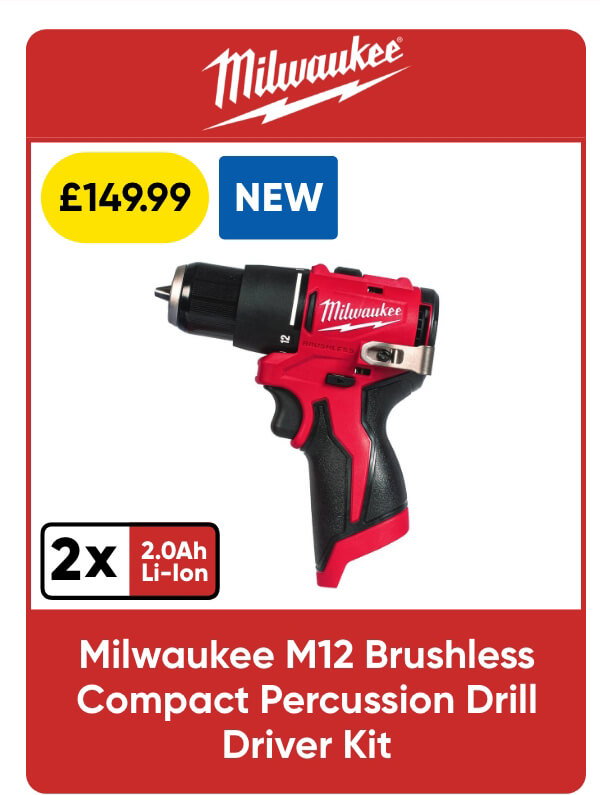 Milwaukee M12 BLPDRC-202C Brushless Compact Percussion Drill Driver Kit 2 x 2.0Ah